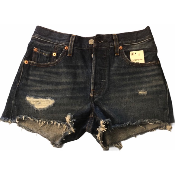 Levi’s 501 Vintage Distressed High Rise 24 / 00 Dk Blue Denim Jean Cutoff Shorts - Picture 7 of 8